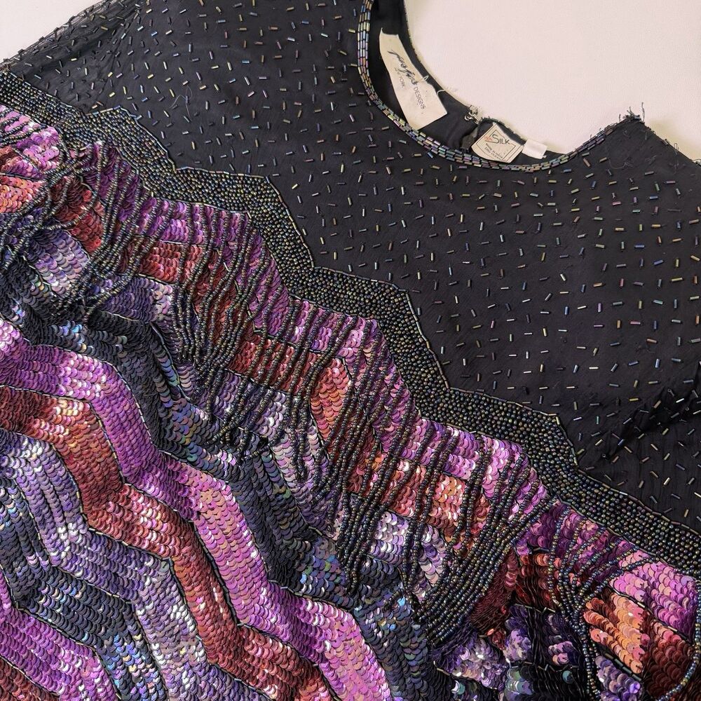 Vintage Silk Beaded Evening Gown Plus Size 2X Jazz Lounge Singer Stage Dress